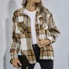 Jaquetas femininas sem kvetching moda feminina outono e inverno lapela camisa solta jaqueta xadrez