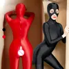 Ensemble sexy Sexy femmes vêtements serrés à manches longues femme Body vêtements ouvert entrejambe fermeture éclair Catsuit corps complet justaucorps masque visage Costume de sexe 230825