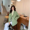 يمزج الصوف النسائي الأزياء Tweed Houndstooth Green Blazers Jacket Women Women Spring Spring Autumn Suit Corean Twiber Outdure Outwear 230824