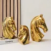 Gouden Paardenkop Plating Keramiek Tafel Ambachten Thuis Bureau Esthetische Kast Decoratie Sculpturen En Beeldjes Cadeau HKD230825 HKD230825