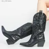 Bottes BONJOMARISA marque concepteur Cowboy Western mi-mollet bottes pour femmes sans lacet talon empilé bout pointu décontracté débarrassant bottes chaussures T230824
