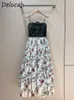 Basic Casual Dresses Delocah High Quality Summer Women Fashion Runway Holiday Dress Sexy Spaghetti Strap Lace Hollow Out Flower Printed Long 230825