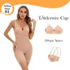 Midja mage shaper kvinnor kropp shaper bodysuit mager romper formewear med underwire cup stretch body's svarta jumpsuit 230824