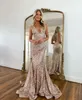 Champagne Gold Mermaid Prom Dresses V Neck Weigh Abito da sera senza schienale Abito da festa speciale OCN Formale Long Ocn