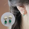 Stud Oorbellen 925 Sterling Zilver Groen Waterdruppel Zirkoon Kroon Voor Vrouwen Franse Vintage 14K Vergulde Sieraden Eh1960