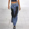 Jeans pour femmes Taille basse Femmes Y2K Esthétique Cross Hollow Out Zip Up Denim Pantalon Streetwear Tie-Dye Baggy Pantalon droit Mujer