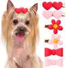 Cat Costumes Pet Dog Hair Clips Dogs Pink Flower Heart Clip Bow Cute Decoration Puppy Bows for Small Supplies Headwear 230825