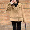 Womens Wool Blends Korean Woolen Coat Autumn Winter Double Breasted Turndown Collar Long Sleeve Lady High Street Style Fashion Outwear 230824