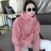 Women's Jackets SuperAen High-end Red Stripe Hooded Casual Jacket Autumn Pink Office Lady Coat