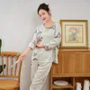 Dames Nachtkleding China Stijl Dames Pyjama Chiffon Satijn Oppervlak Zomer Nachtkleding Met Lange Mouwen Comfortabele Huiskleding Damesmode