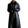 Men's Trench Coats Men Faux Leather Jacket Long Coat Stylish Windproof Streetwear With Turn-down Collar