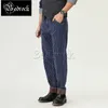 Erkek Kot Mbbcar 13oz mavi çizgili kot pantolon vintage çiğ denim amekaji retro bir yıkanmış rahat pantolon ince kalem pantolon 7340 230824