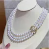 Chains Triple 7-8mm Natural Akoya White Pearl Necklace 18 "925S