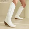 Western Embellery White On Fashion Women Pure Slip Boots Cowboy Cowgirls Vintage Shoes 2024 Brand New Pointed Toe T230824 473