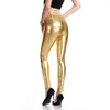 Women's Pants Women Faux Leather Leggings Wet Look Metallic Legging Trousers Stretch Megging Adult Elastic Waist Skinny