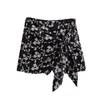 Saias Mulheres Moda Bordado Flor Bow Amarrado Mini Sarong Shorts Saias Femininas Zíper Lateral Calças Slim Mujer 230824