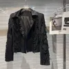 Ternos femininos 2023 outono passarela desempenho preto pérola corrente blazer feminino indústria pesada elegante curto cravejado casaco superior femme