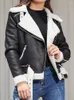 Women's Leather Autumn Winter Faux Shearling Sheepskin Motorcycle Coat Women Streetwear Thick Warm Suede Lamb Jacket With Belt
