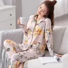 Vêtements de nuit pour femmes Femmes Pyjama Ensemble Pyjamas Coton À Manches Longues Pour Fleur Imprimé Belle Femme 3XL