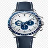 Eyes On The Stars Watch Chronograph Sports Battery Power Limited Two Tone Gold Blue Dial Quartz Professional Dive Wristwatch Stain235b