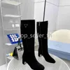 Designer Shoes Thigh High Boots Leather Suede Boot Women Shoes Nylon Booties Triangle Embossed Winter Luxury Platform Black Shoe