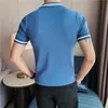 2023 New Summer Solid Turn Down Collar Polo Shirts Men Clothing Simple Breathable Casual Slim Fit Short Sleeve knit HKD230825