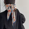 Foulards Mode Floral Print Soie Foulard Femmes Mince Cou Long Étroit Bureau Lady Châle Bandanas Femme Skinny Bandeaux 230825