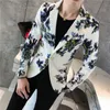 Herrenanzüge Blazer Cashew-Blumen bedruckt Luxus-Blazer Herren Slim Fit Silber Bühnenkostüme für Sänger Modische Herrenjacken Ungewöhnlich 230824