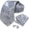 Cravates de cou Arrivée Luxe Cravate En Soie Ensemble Accessoires De Mariage Gris Bleu Paisley Hommes Cravate Poche Carrée Boutons De Manchette Cadeau Pour Hommes DiBanGu 230824