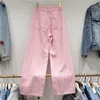 Jeans da donna a righe diamante rosa per le donne Autunno casual vita alta pantaloni larghi dritti Jean ragazze pantaloni in denim pantaloni larghi 230824