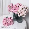 Dekoracyjne kwiaty sprzedające 1pcs/31 cm róża jedwabny bukiet sztuczny kwiat 9 Big Head 9small Bud Bride Wedding Home Dekoracja grafika