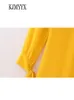 Grundläggande casual klänningar Kjmyx Autumn Women Mini Dress Långärmad genomskinlig fjädrar Sexig hem Slim Female Pencil Thin Yellow 230824