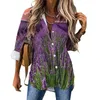 Damesblouses Field Of Lavender Losse blouse Zonsondergangprint Koreaanse mode Oversized Dames Schattig shirt met lange mouwen Lente Design Kleding