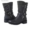 Chaussures en cuir pour femmes Rétro Boucle de ceinture Mid Calf Toe rond 2024 Boots décontractés à l'épreuve de l'eau Botas de Mujer T230824 6C93B