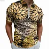 Gouden bloemenprint casual poloshirt bloemen T-shirts heren designoverhemd met korte mouwen strand trendy oversize kleding verjaardagscadeau HKD230825