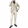 Erkek Suit Blazers Blazer Yelek Pantolon Moda İş Düğün Beyefendi İnce İtalyan Tarzı Gündelik Host Çift Bölünmüş Resmi 3piye 230824