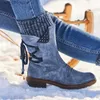 Botas 2021 Mujeres Invierno Mid-Becerro Bota Flock Zapatos de invierno Damas Moda Botas de nieve Zapatos Muslo Alto Gamuza Botas cálidas Zapatos de Mujer T230824