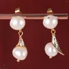 Dangle Earrings Natural White Baroque Pearl Earring 18k Ear Drop Gift Classic Party