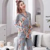 Dames nachtkleding herfst winter pyjama sets bloemenprint luxe vrouwelijke tweedelige shirts broek nachtkleding zacht katoen grote werven