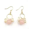 Boucles d'oreilles pendantes FYJS bijoux uniques couleur or jaune clair cercle fil enroulé perles rondes naturel Rose Rose Quartz goutte