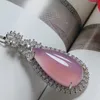 Pendant Necklaces Natural Pink Jade Water Drop Necklace Women Fine Jewelry Genuine Myanmar Jadeite Inlaid Zircon Teardrop
