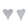Oorknopjes Iced Out Bling Rechthoek Zirkonia CZ Hartvormige oorbel Valentijnsdag Cadeau voor vriendin Mode-sieraden