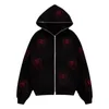 Felpe con cappuccio da donna Felpe con strass Stampa ragno rosso Y2k Donna Zip up manica lunga Felpa con cappuccio nera oversize Punk gotico Moda Felpe casual 230825