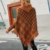女性用セーターズ特大のケープセーター女性秋のファッション格子縞のタッセルショールクロークレディースストリートウェアエレガントニットプルオーバーポンチョス230824