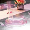 Disposable Dinnerware 12 oz Cup Transparent Golden Pink Glitter Plastic Retro Glass Wedding Banquet Birthday Party Tableware Supplies 230825