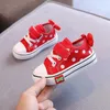 Sneakers 2023 Spring New Children's Canvas Shoes for Girls Cloth Baby Princes Children Flats Polka Dot Back Bow Hook Loop Flat Casual L0825