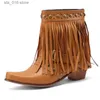 Style Tassels Gothic Punk Ankel för kvinnor Autumn Winter Shoes Ladies High Heels Western Cowboy Short Boots Boots T2308 22A7