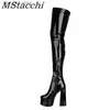 Bottes Mstacchi femmes cuissardes Glisten en cuir verni haute plate-forme bottes Sexy couleur unie talons hauts chaussures femmes bottes hautes T230824