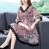 Basic Casual Dresses Embroidered Summer Dres Short Sleeve Elegant Party Pink Midi Ladies Plus Size Vestidos 230825