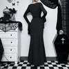 Sıradan Elbiseler Cadılar Bayramı Gotik Karanlık Parti Elbise Kadın Estetik Vintage Zarif Gece Kulübü Uzun Kollu Yüksek Bel Trompet Kadın